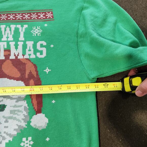 Jerzees Grumpy Cat Meowy Christmas Sweatshirt Unisex Green Size Large Holiday - Picture 6 of 8